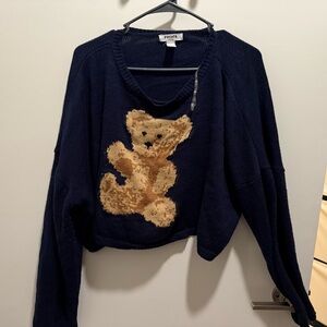 RSQ Navy Sweater with Beige Teddy Bear